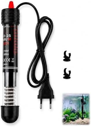 Calentador de Acuario Sumergible de 25W con Termostato Ajustable, Precisión de Temperatura de 20°C a 34°C, Vidrio de Cuarzo Antiexplosión, IP68 Impermeable, para Acuarios y Peceras de 10-30L
