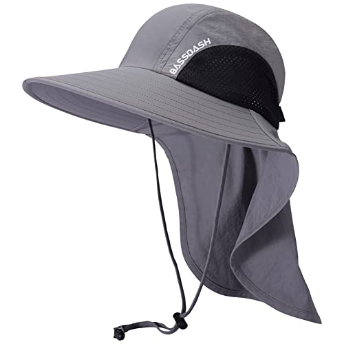 Image of BASSDASH UPF 50+ Unisex Water Resistant Wide Brim Sun Hat with Large Neck Flap Ponytail Fishing Hat for Men Women