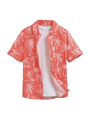 SHENHE Boy's Tropical Print Hawaiian Shirts Button Down Short Sleeve Summer Beach Shirt Top