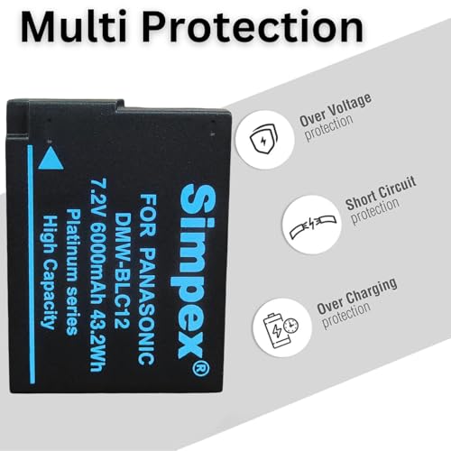 Image of Simpex DMW-BLC12 Lithum-ion 6000mAh Rechargeable Battery for Panasonic Lumix FZ200, FZ300, FZ330, FZ1000, FZ2000, FZ2500, GH2, G5, G6, G7, G80, G85, GX8.
