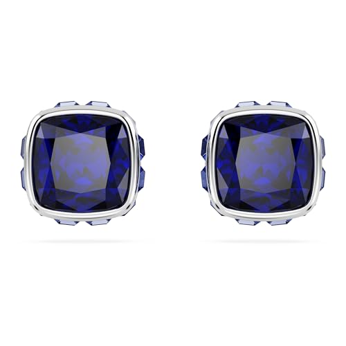 Swarovski Birthstone stud earrings, Square cut, September, Blue, Rhodium plated
