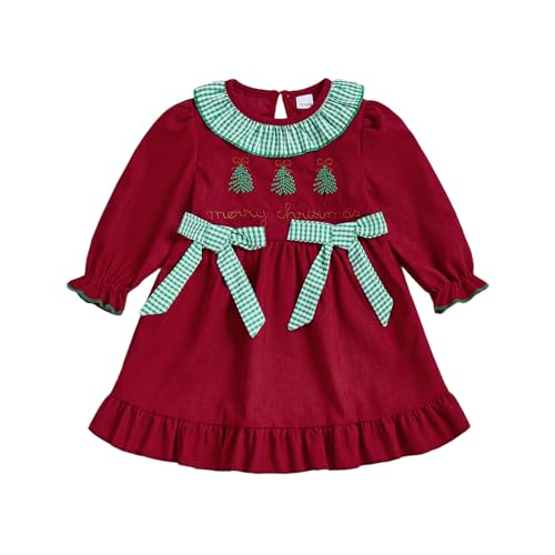 Toddler Baby Girl Christmas Dress Outfit Merry Christmas Ruffle Puff Sleeve Corduroy Dresses Fall Winter Clothes
