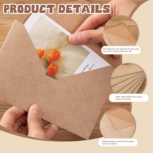 Envelopes Kraft com aba em V, 50 peças, envelopes 10 x 15 cm, envelopes autoadesivos marrons fáceis