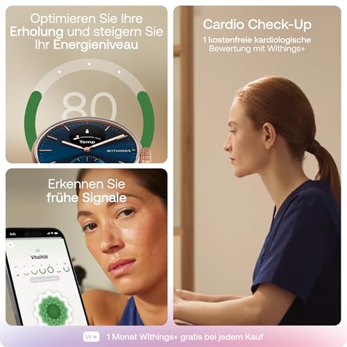 Withings ScanWatch 2 - Gesundheits-Smartwatch für Damen und Herren, EKG, SpO2, Temperatur, Schlaf-Tracker, Atemgesundheit, wasserdicht, Akku 30 Tage, Android und iOS, Rose Gold Blue, 38mm