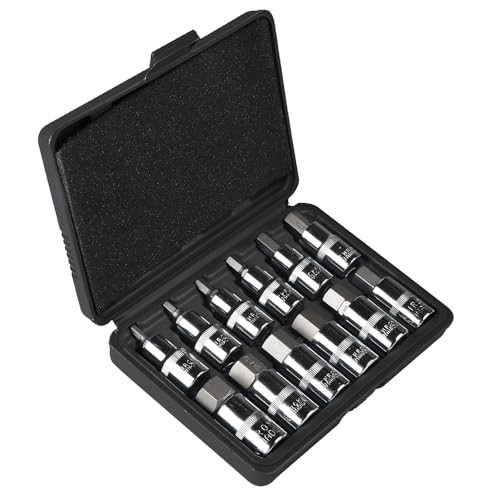 CPROSP 12-tlg Inbus Nuss Satz 1/2 mit Kunststoffkoffer Innensechskant Nuss Satz Inbus Nuss 5 6 7 8 10 12 14 16 17 18 19 22mm Imbusnussen Satz 1/2 Schwarz