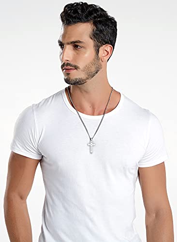 REVEMCN Inspirational Bible Verse Cross Necklace for Men Boys, Stainless Steel Plain Black Silver Cross Pendant Necklace for Men 20-24 Inches Curb Chain Faith Jewelry Gift4