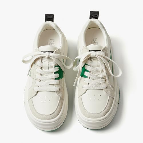 BEAU TODAY Womens Platform Sneakers, Leather Fashion Sneakers for Women Lace Up Comfortable Cute Tennis Shoes Casual Walking Shoes2