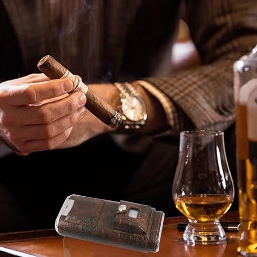 AMANCY Luxury 3 Holder Classy Black Brown Crocodile Pattern Leather Cigar Humidor Case Set with Lighter and Cutter - Great Cigar Gift Kit for Men - Image 6