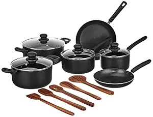 Amazon Brand - Solimo Non-stick Cookware Set, 11 Piece, Black