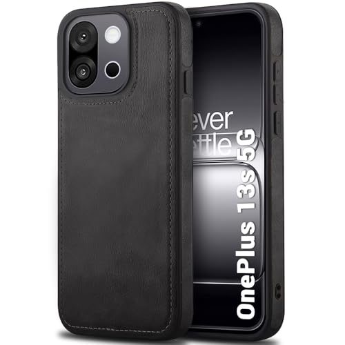 Image of TheGiftKart Genuine Leather Finish Back Cover Case for OnePlus 13s 5G | Shockproof Design | Raised Edges for Camera & Screen Protection | Stunning Minimalist Design Back Cover for OnePlus 13s (Black)