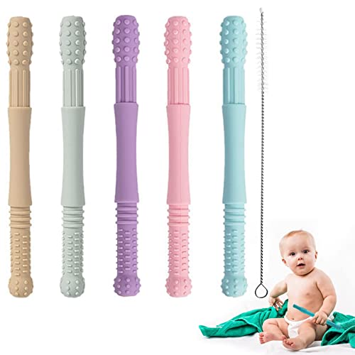 Beißring Baby,Beißröhrchen Baby,Silikon Beissring Baby Weiches Zahn Sensorisch Kauspielzeug Kleinkinder Backenzahn Zahn Spielzeug mit 1 Reinigungsbürste Cover