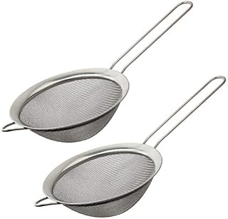 nuoshen 2Pack Stainless Steel Fine Mesh Strainers, Tea Strainer Kitchen Sieve with Comfortable Non Slip Handles Bar Strainer Fine Mesh Sieve Strainer Juice Strainer Conical Strainer