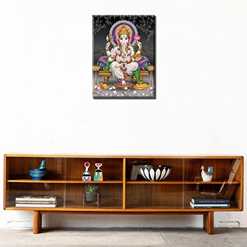 Tucocoo Lord Ganesha Paintings For Living Room Elephant God Pictures 1 Panel Canvas Hindu Temple Wall Art Contemporary Artwork Home Decor Wooden Framed Ready To Hang Posters And Prints 12"X16" #TOP1