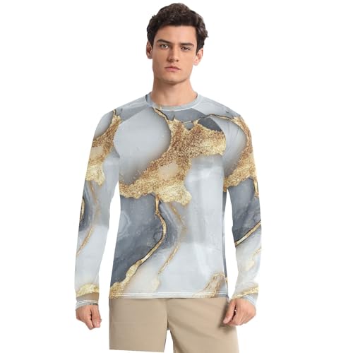 Marble Grey White UPF 50+ Long Sleeve Sun Shirt Loose Crew Neck Comfort Mens Sun Shirts UV Protection Long Sleeve Outdoors