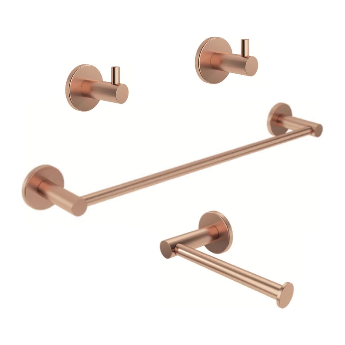 Set de 4 Accesorios de Baño Acero Inoxidable Piezas Premium - Toallero 40 Cm, Portarrollos y 2 Perchas - Color Oro Rosa Cepillado con Acabado PVD y Doble Fijación - The Bath Point