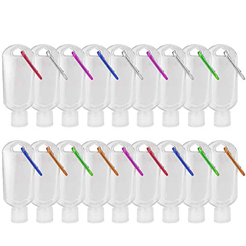 Travel Plastic Keychain Bottles,2oz/50ml Leakproof Squeeze Containers Flip Cap Small Refillable Containers for Hand Sanitizer Toiletry Shampoo Lotion Soap (18-Pack)