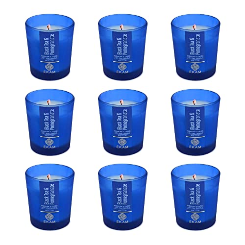 Image of EKAM Black Tea & Pomegranate Votive Soy Wax Scented Candle, 40 Grams, 10 Hours Burn Time| Long Lasting Premium Candles | Ideal for Home Decor | Gifting & Aromatherapy (Pack of 9)