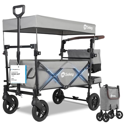Sekey Bollerwagen Faltbar mit Dach 2 Kinder 100KG, Faltbarer Bollerwagen...