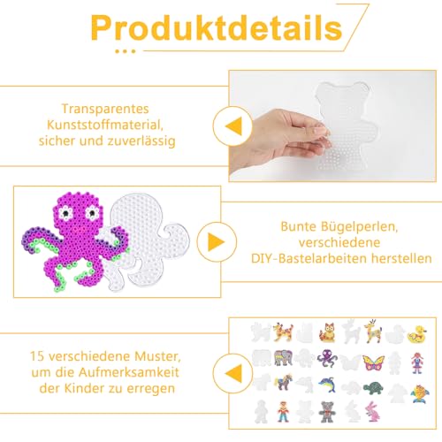 Honosen Bügelperlen Platten 47 Stück, 5mm Bügelperlen Vorlagen zum Basteln, Transparente Tier Bügelperle n Schablonen DIY Bastelperlen Steckplatten für Jungen und Mädchen, Kinder ab 3 Jahren,