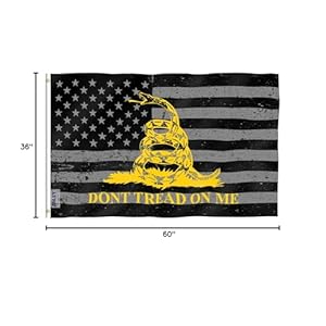 Anley Fly Breeze 3×5 Foot Dont Tread On Me Black American Flag Canvas Header and Double Stitched Yellow Snake USA Flags Polyester with Brass Grommets 3 X 5 Ft
