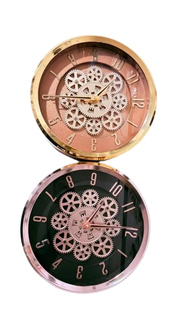 Image of Moving Gear Wall Clock, Round, Gold and Rose Gold Finish, Options (White, Combo of 2 Clock)