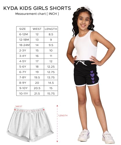 Image of KYDA KIDS Girls 100% Pure Cotton Printed Shorts | Regular Fit Soft Breathable Summer Wear | Multicolor Kids Shorts (Pack of 3)