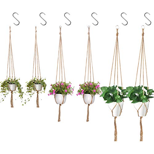 JEZOMONY 6 PCS Macrame Plant Hanger with 6 Hooks Indoor Outdoor Hanging Plant Holder Hanging Planter Stand Blumentöpfe für Dekorationen, 3 Größen Cover