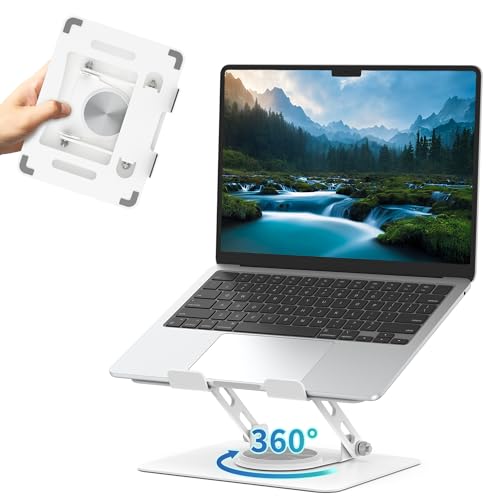 SOUNDANCE Small Swivel Laptop Stand, Suit for 10-14 Inch Laptop, Adjustable Laptop Stand for Desk with 360° Rotating Base, Ergonomic Laptop Riser for Collaborative Working, White