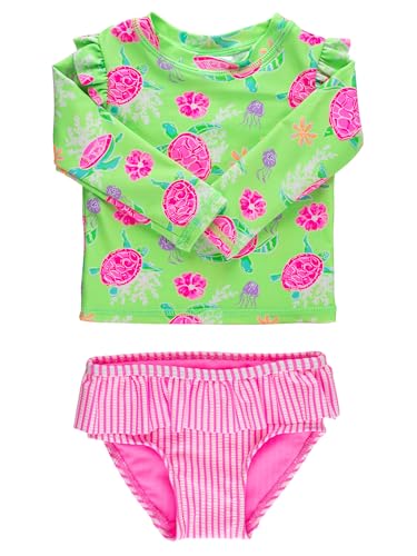 Image of RuffleButts Baby Girls Modern Skirted Rash Guard Bikini - UPF 50+ Sun Protection Swimsuit