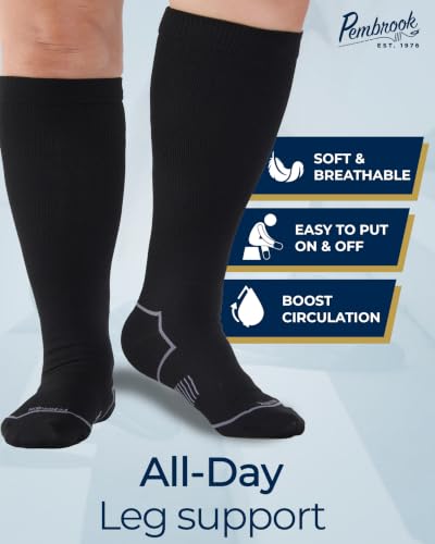 Image of Pembrook Plus Size Compression Socks for Women Wide Calf - 3 Pairs, 20-30mmHg Extra Wide Calf Compression Socks, Up to 4XL