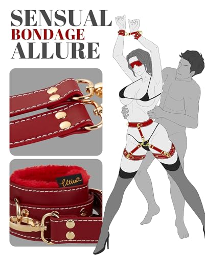 UTIMI Sex Bondage BDSM Kit Fesseln 6PCS Sets mit Verstellbaren Handschellen Fußfessel Oberschenkelmanschetten Augenbinde Kreuzgurt Taillengurt SM Erwachsene Sexspielzeug für Männer Frauen und Paare – Bild 2