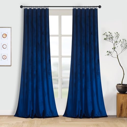 Roslynwood Roslyn Samtvorhänge mit Schlaufen, Marineblau, 132 cm B x 96 L, 2 Stoffbahnen – Ansicht 2