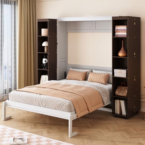 Merax Queen Murphy Bed with Storage Bookcase