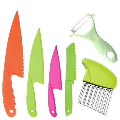 Zhenghebuy Juego de Cuchillos de Cocina para Niños,6 Piezas Cuchillo de Seguridad de Plástico,Cuchillos Niños Aprendizaje para Frutas,Verduras,Pasteles