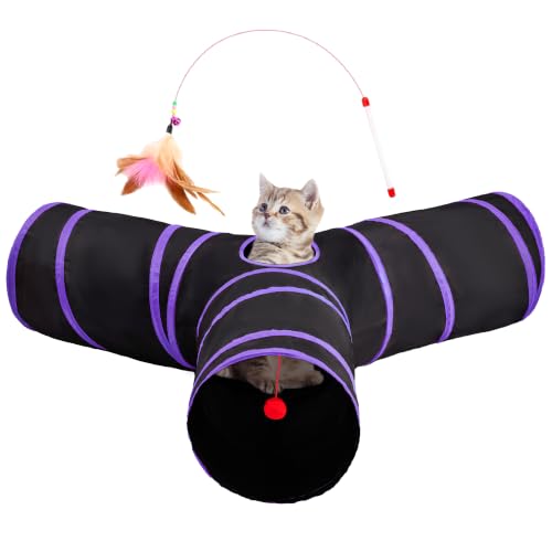 Image of Tempcore Cat Tunnel, 3-Way Collapsible Toy, Large Size Black & Purple