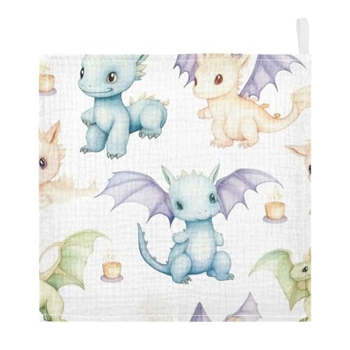 Bulletgxll Cute Little Dragons Baby Washcloths, Soft and Absorbent Wash Cloths, Baby Bath Towel, Face Towel for Newborns, Infants, 5 Pack, 12x12 inches