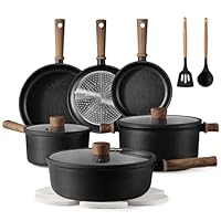 CAROTE Nonstick Pots and Pans, Induction Cookware Set Kitchen Cooking Sets, Non Stick w/Frying Pan (PFOS, PFOA Free), Black, 16pcs