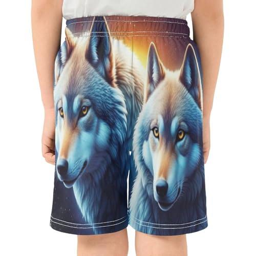 Couple Wolf Pull-On Boys Summer Shorts Elastic Waist Kids Boys Thick Summer Clothes with Pockets XS3
