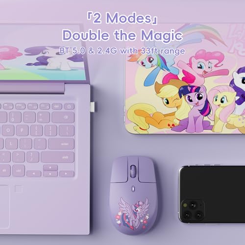 Image of My Little Pony Silent Wireless Mouse -M03 Innovative Floating Button Design, Quiet Clicks, 3 Adjustable DPI (800 /1600 /3200), Dual-Mode (2.4GHz /Bluetooth), Ergonomic for Mac /Windows (Purple)