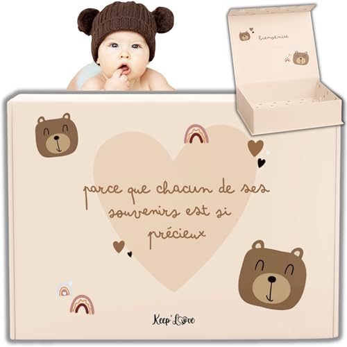 Keep'Love - Caja de recuerdos para bebé, caja de recuerdos para niños, regalo de nacimiento, para bebé, personalizable con nombre en bolígrafo (caja de recuerdos)