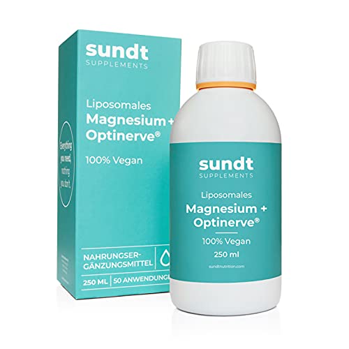 Magnesio liposomal y Optinerve en forma líquida para una rápida regeneración y un metabolismo reforzado - Frasco de 250 ml - 50 aplicaciones - Vegano y sin OGM - Hecho en la UE - Sundt Nutrition®