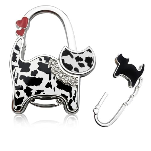 THQAE Crochet de Sac à Main,Porte Sac à Main Table,Motif de Chat vache Accroche Sac à Main Pliable,pour Table Créatif Accroche Sac a Main pour Table pour...