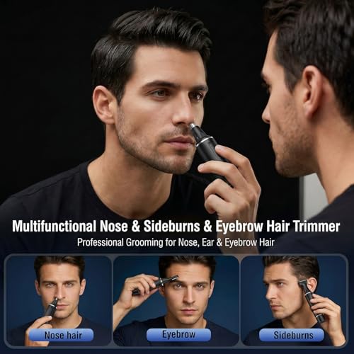 Image of Nose Hair Trimmer for Men,Rechargeable 3-in-1 Professional Painless Eyebrow & Facial Hair Trimmer for Men Women,Multifunctional Trimmer with IPX7 Waterproof,Powerful Motor and Dual-Edge Blades