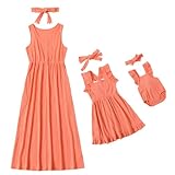 IFFEI Mommy and Me Dresses Matching Set Sleeveless Outfits with Poeckets and Headband 8-9Y Cora