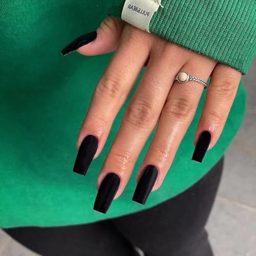 Matte Black Press On Nails Medium Long Square, Xcreando Medium Co...