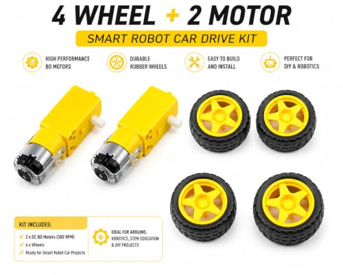 Image of 4 Wheel + 2 Motor 300 RPM BO Motor Dual Shaft Smart Car Robot Kit for Ardino DIY Projects