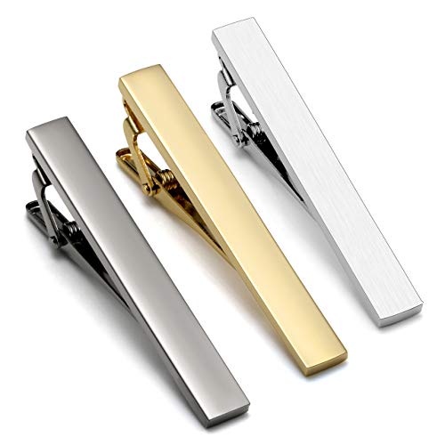 Zysta Set di 3 Fermacravatta Uomo in Acciaio Inox