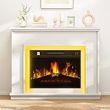 TAUS Fireplace with 39" Surround, White Electric Fireplace Free Standing with Realistic Flame Effect Fireplaces Heater, with Timer and 7 Color LED Light Strip and Remote Control
