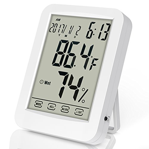 LED Blue Backlight Digital Monitor Screen, gvoo Indoor Thermo-Hygrometer Thermometer Hygrometer Temperature Humidity Clock Calendar Alarm Home Office Hotel Bedroom laboratoire-blanc