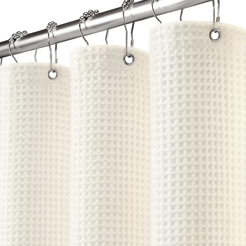 XOGUIBO Long Waffle Shower Curtain - Ivory Cotton...